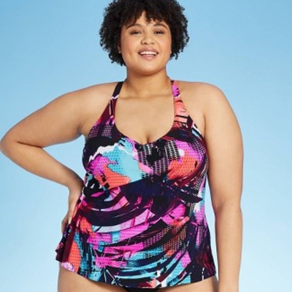 Plus Size Racerback Tankini Top MultiColor